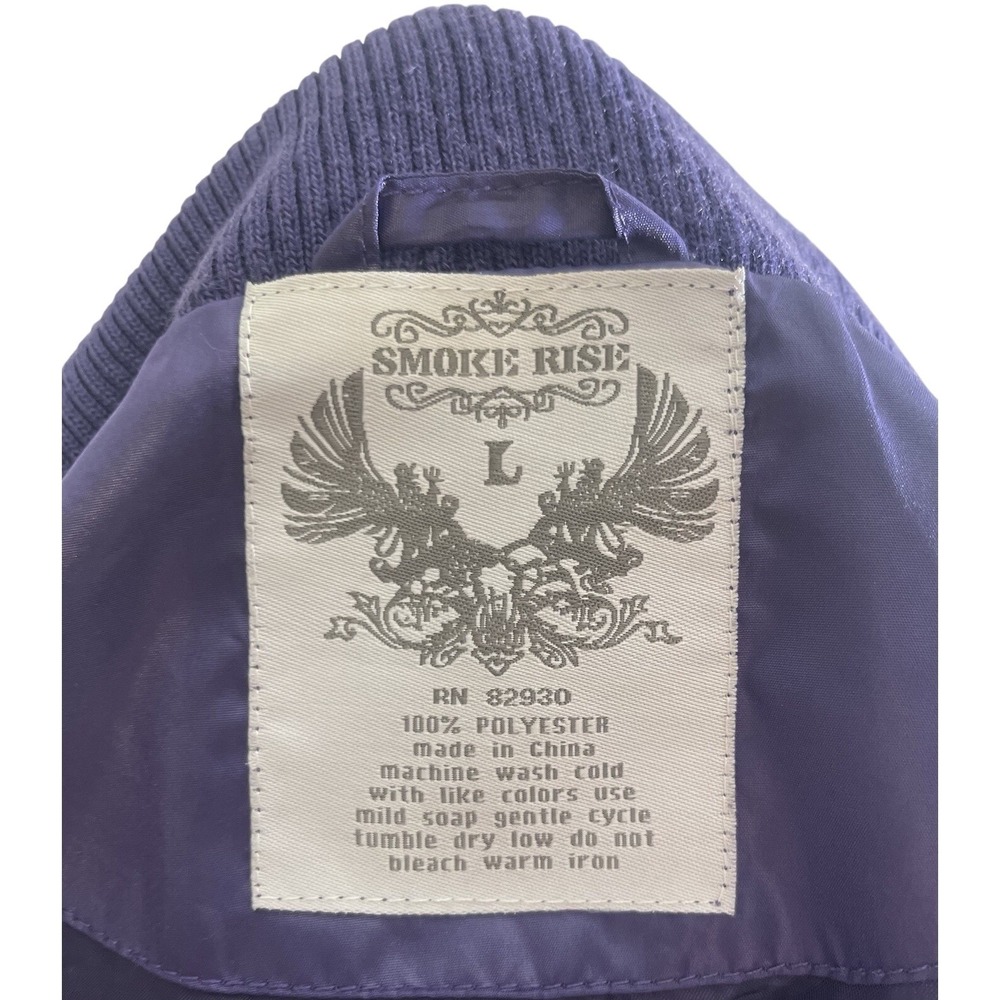 Smoke Rise NY Purple Bomber Jacket‎ Unisex Size Large Purple Zip Motorcycle Coat - Picture 8 of 10